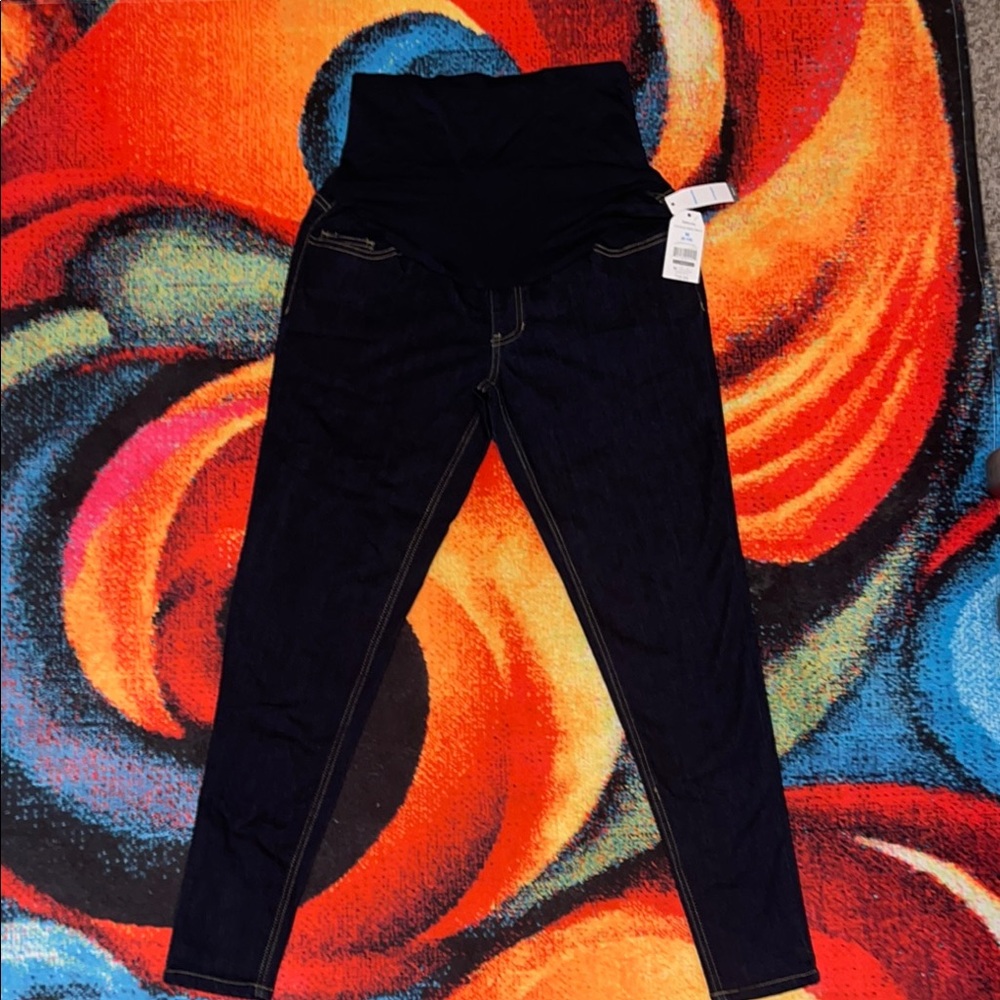 New! Maternity Skinny Blue Jeans with High-Waisted Look